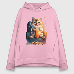 Толстовка оверсайз женская Веселый котик с попкорном, цвет: светло-розовый