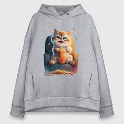 Женское худи оверсайз Веселый котик с попкорном
