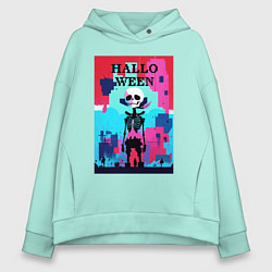 Толстовка оверсайз женская Funny skeleton - pop art - pixels halloween, цвет: мятный