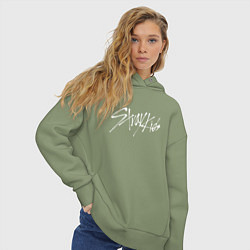 Толстовка оверсайз женская Стрей Кидс logo, цвет: авокадо — фото 2