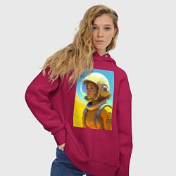 Толстовка оверсайз женская Девушка-астронавт - нейросеть, цвет: маджента — фото 2
