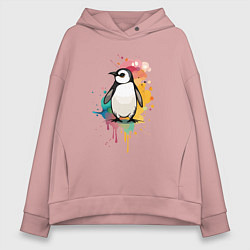 Толстовка оверсайз женская Красочный пингвин, цвет: пыльно-розовый