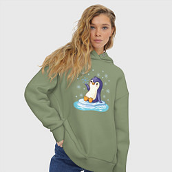 Толстовка оверсайз женская Пингвин на льдине, цвет: авокадо — фото 2