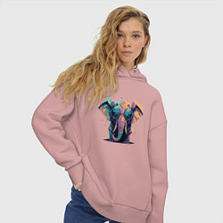 Толстовка оверсайз женская Красочный слон в очках, цвет: пыльно-розовый — фото 2