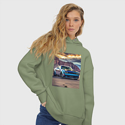 Толстовка оверсайз женская Авто Додж Челленджер, цвет: авокадо — фото 2