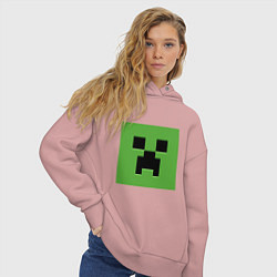 Толстовка оверсайз женская Minecraft creeper face, цвет: пыльно-розовый — фото 2