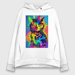 Толстовка оверсайз женская Funny cat - pop art - neural network, цвет: белый