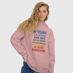 Толстовка оверсайз женская 18 лет в месяцах - днях - часах - минутах - секунд, цвет: пыльно-розовый — фото 2