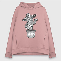 Женское худи оверсайз Кактус с гитарой