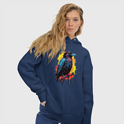 Толстовка оверсайз женская Яркий ворон - красочная птица, цвет: тёмно-синий — фото 2