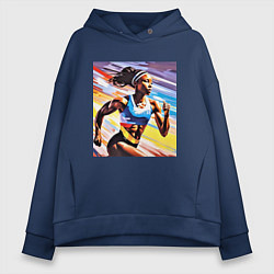 Толстовка оверсайз женская Девушка спринтер, цвет: тёмно-синий