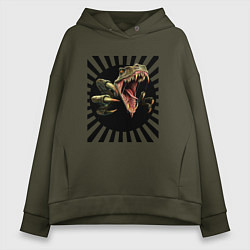 Толстовка оверсайз женская Динозавры очень злые, цвет: хаки