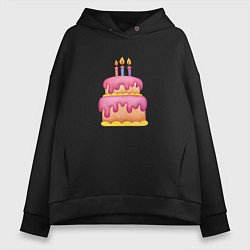 Толстовка оверсайз женская Розовый торт со свечками, цвет: черный