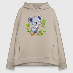Толстовка оверсайз женская Коала на дереве, цвет: миндальный