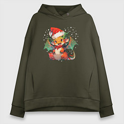 Толстовка оверсайз женская Red christmas dragon, цвет: хаки