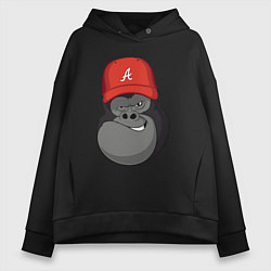 Толстовка оверсайз женская Горилла в кепке, цвет: черный