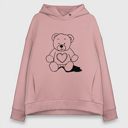 Толстовка оверсайз женская Влюбленный мишка с сердцем, цвет: пыльно-розовый