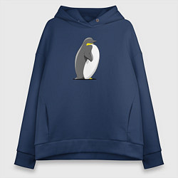 Толстовка оверсайз женская Мультяшный пингвин сбоку, цвет: тёмно-синий