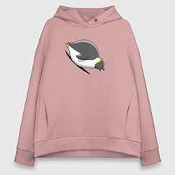 Толстовка оверсайз женская Мультяшный пингвин едет с горы, цвет: пыльно-розовый