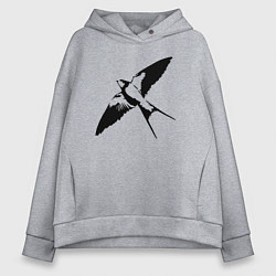 Толстовка оверсайз женская Ласточка парит трафарет, цвет: меланж