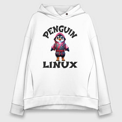 Толстовка оверсайз женская Система линукс пингвин в кимоно, цвет: белый