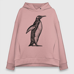 Толстовка оверсайз женская Пингвин сбоку, цвет: пыльно-розовый