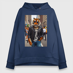 Женское худи оверсайз Cool tiger on the streets of New York - ai art