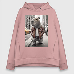 Толстовка оверсайз женская Trendy capybara on the streets of New York, цвет: пыльно-розовый