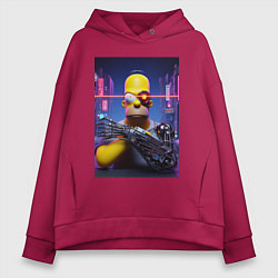 Толстовка оверсайз женская Cyber Homer Simpson - ai art, цвет: маджента