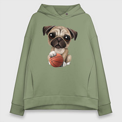 Толстовка оверсайз женская Мопс баскетболист, цвет: авокадо