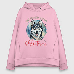 Толстовка оверсайз женская Christmas husky, цвет: светло-розовый