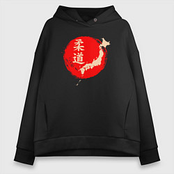 Толстовка оверсайз женская Дзюдо Японии, цвет: черный