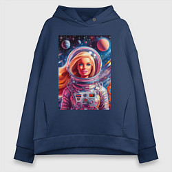 Толстовка оверсайз женская Красавица Барби в космосе - нейросеть, цвет: тёмно-синий