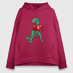 Толстовка оверсайз женская Динозавр в новогоднем свитере, цвет: маджента