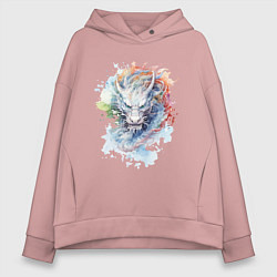 Толстовка оверсайз женская Дракон нарисованный акварелью, цвет: пыльно-розовый