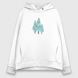Женское худи оверсайз Новогодние елки и лес