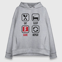 Толстовка оверсайз женская Eat - sleep - Fortnite - repeat, цвет: меланж