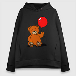 Толстовка оверсайз женская Плюшевый медведь с воздушным шариком, цвет: черный