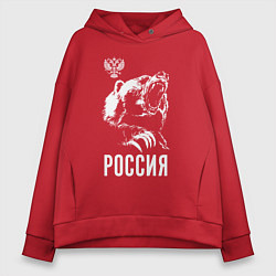 Толстовка оверсайз женская Русский медведь, цвет: красный