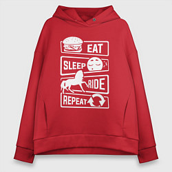 Толстовка оверсайз женская Еда сон верховая езда, цвет: красный