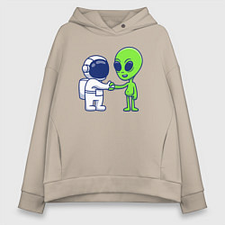 Толстовка оверсайз женская Привет пришелец, цвет: миндальный