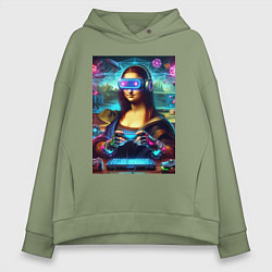 Толстовка оверсайз женская Mona Lisa is an avid gamer - cyberpunk, цвет: авокадо