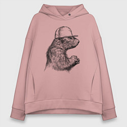 Толстовка оверсайз женская Суслик в кепке, цвет: пыльно-розовый