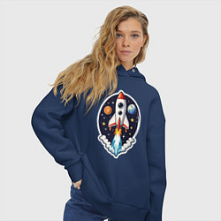 Толстовка оверсайз женская Ракета в космосе, цвет: тёмно-синий — фото 2