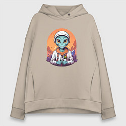 Толстовка оверсайз женская Нашествие инопланетян, цвет: миндальный