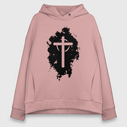 Толстовка оверсайз женская Крест католический графика, цвет: пыльно-розовый