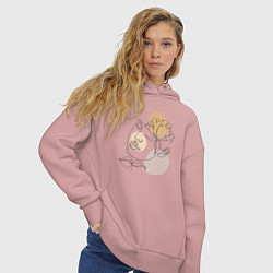Толстовка оверсайз женская Девушка с цветами лайн арт, цвет: пыльно-розовый — фото 2