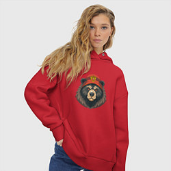 Толстовка оверсайз женская Русский медведь в шапке с гербом, цвет: красный — фото 2