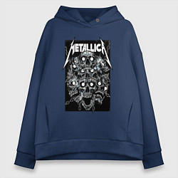 Толстовка оверсайз женская Metallica - skulls, цвет: тёмно-синий