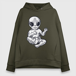 Толстовка оверсайз женская Baby alien, цвет: хаки